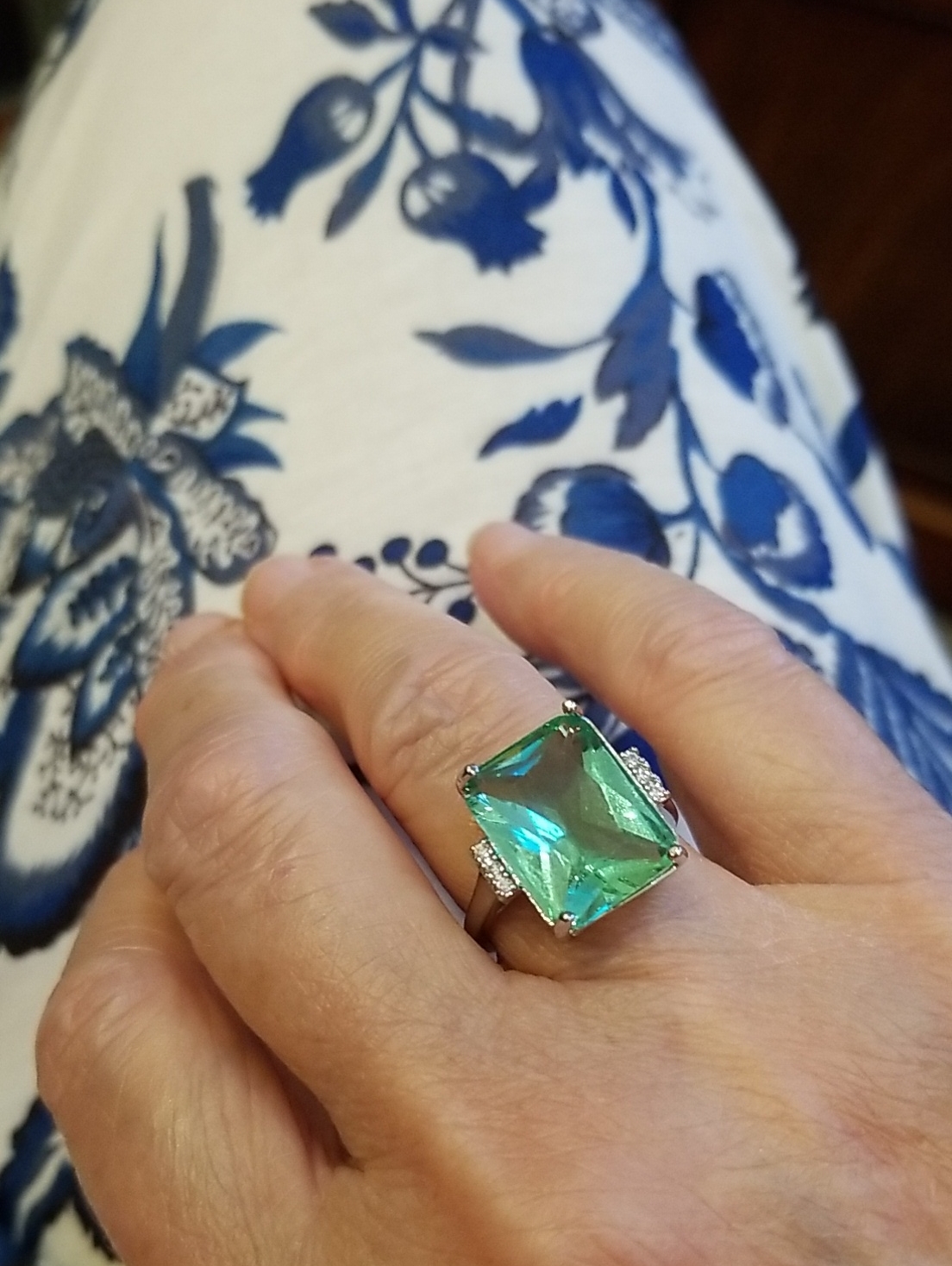 Light Turquoise Color Emerald-Cut Statement Ring For Women! Set In Sterling